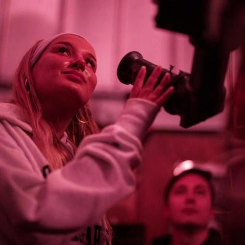 Female student in planetarium